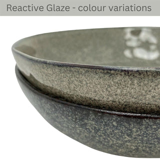 Blue Brown Stoneware Pasta Bowl, 20cm Ceramic Reactive Glaze Deep Plate