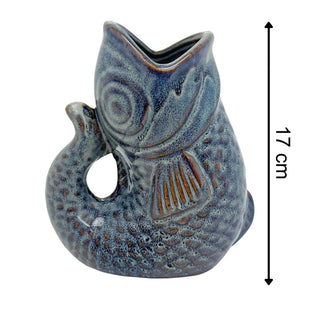 Blue Ceramic Fish Shaped Jug, 17cm Nautical Flower Vase Pitcher, Fish Ornament