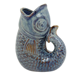 Blue Ceramic Fish Shaped Jug, 17cm Nautical Flower Vase Pitcher, Fish Ornament