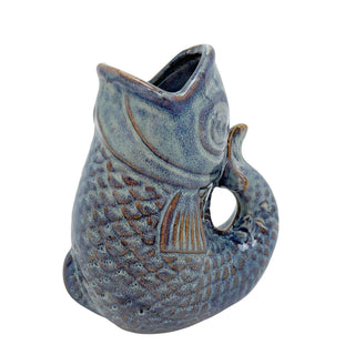 Blue Ceramic Fish Shaped Jug, 17cm Nautical Flower Vase Pitcher, Fish Ornament