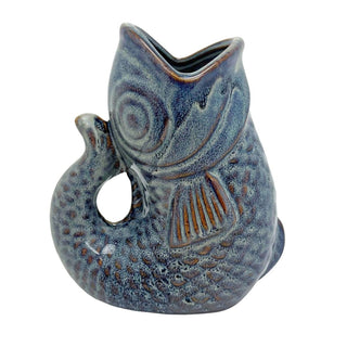 Blue Ceramic Fish Shaped Jug, 17cm Nautical Flower Vase Pitcher, Fish Ornament