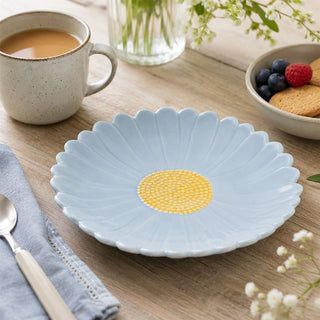Blue Ceramic Flower Plate, 19.5cm Stoneware Floral Side Plate