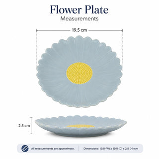 Blue Ceramic Flower Plate, 19.5cm Stoneware Floral Side Plate