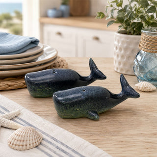 Blue Ceramic Whale Salt & Pepper Shakers, 11 cm Two-Piece Nautical Cruet Set