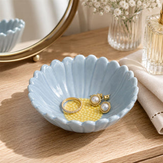 Blue Flower Trinket Dish, 12 cm Stoneware Jewellery Dish and Catchall Bowl