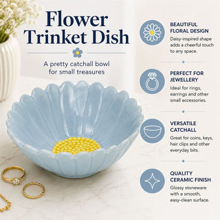 Blue Flower Trinket Dish, 12 cm Stoneware Jewellery Dish and Catchall Bowl