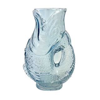 Blue Glass Fish Jug, 20cm Coloured Glass Pitcher Vase Nautical Fish Ornament