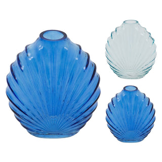 Blue Glass Seashell Vase, 14cm Small Decorative Coastal Shell Flower Vase