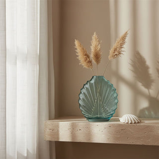 Blue Glass Seashell Vase, 14cm Small Decorative Coastal Shell Flower Vase