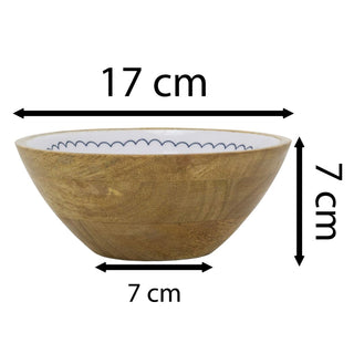 Blue Sealife Design Wooden Bowl | Wood and Enamel Nautical Bowl - 17cm