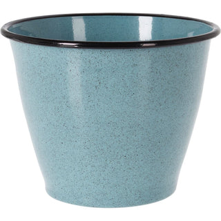 Blue Speckled Metal Plant Pot 17cm Round Reactive Glaze Effect Outdoor Garden Planter