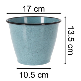 Blue Speckled Metal Plant Pot 17cm Round Reactive Glaze Effect Outdoor Garden Planter