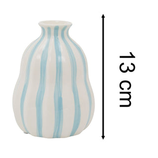 Blue Stripe Balloon Stoneware Vase, 13cm Decorative Ceramic Gourd Flower Vase