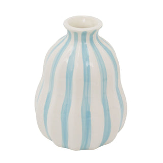 Blue Stripe Balloon Stoneware Vase, 13cm Decorative Ceramic Gourd Flower Vase