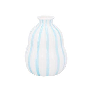 Blue Stripe Balloon Stoneware Vase, 13cm Decorative Ceramic Gourd Flower Vase