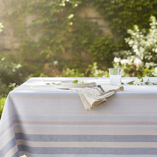 Blue Stripe Summer Tablecloth, 130x180cm Linen Look Fabric Dining Table Cloth