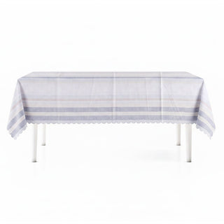 Blue Stripe Summer Tablecloth, 130x180cm Linen Look Fabric Dining Table Cloth