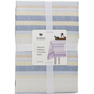 Blue Stripe Summer Tablecloth, 130x180cm Linen Look Fabric Dining Table Cloth
