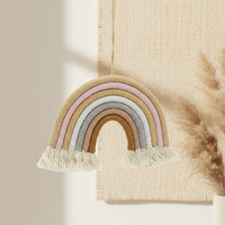 Boho Macrame Rainbow, 23x16cm Wall Hanging Fabric Rainbow Arch Ornament