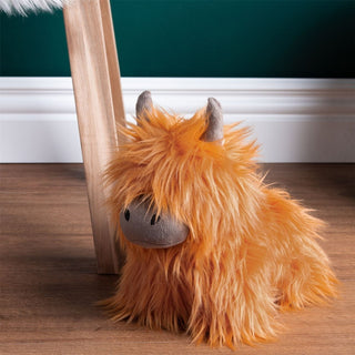 Bonnie Highland Cow Doorstop | Shaggy Orange Fabric Highland Cow Door Stop 24cm