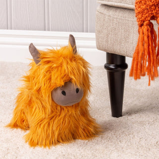 Bonnie Highland Cow Doorstop | Shaggy Orange Fabric Highland Cow Door Stop 24cm