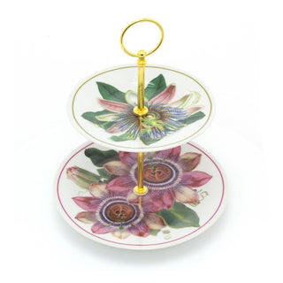 Botanical 2 Tier Ceramic Mini Cake Stand | China Dessert Cup Cake Tower Food Display Stand | 2 Layer Afternoon Tea Stand