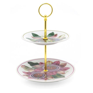 Botanical 2 Tier Ceramic Mini Cake Stand | China Dessert Cup Cake Tower Food Display Stand | 2 Layer Afternoon Tea Stand