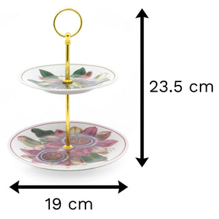 Botanical 2 Tier Ceramic Mini Cake Stand | China Dessert Cup Cake Tower Food Display Stand | 2 Layer Afternoon Tea Stand