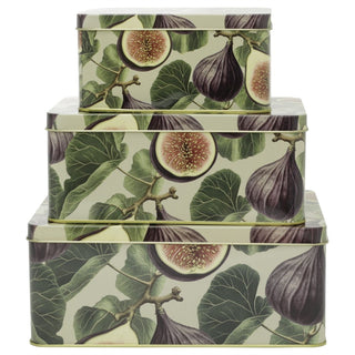 Botanical Set of 3 Fig & Pomegranate Rectangle Nesting Tins, 22 cm Storage Set