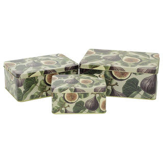 Botanical Set of 3 Fig & Pomegranate Rectangle Nesting Tins, 22 cm Storage Set