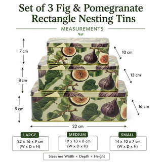Botanical Set of 3 Fig & Pomegranate Rectangle Nesting Tins, 22 cm Storage Set