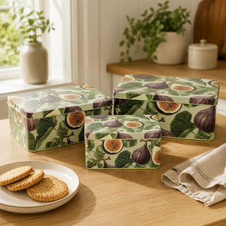 Botanical Set of 3 Fig & Pomegranate Rectangle Nesting Tins, 22 cm Storage Set