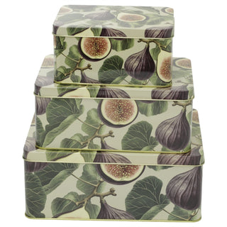 Botanical Set of 3 Fig & Pomegranate Rectangle Nesting Tins, 22 cm Storage Set