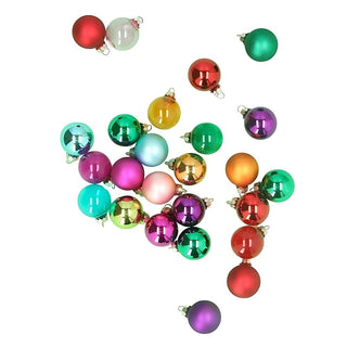 Box Of 25 Multicoloured Mini Glass Christmas Baubles Tree Decorations - 3.5cm