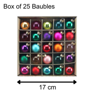 Box Of 25 Multicoloured Mini Glass Christmas Baubles Tree Decorations - 3.5cm