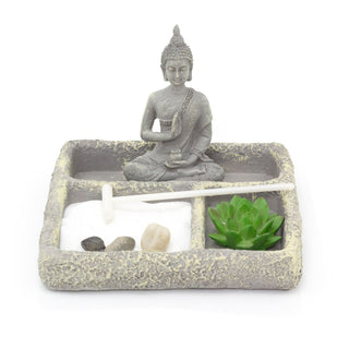 Buddha Statue Zen Garden Set | Polyresin Miniature Desktop Zen Garden Buddha Ornaments | Desktop Stress Relief Meditation Spiritual Decor