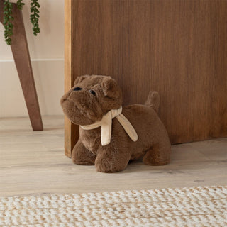 Bulldog Fabric Dog Door Stop, 30cm Weighted Brown Dog Doorstop