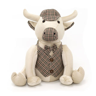 Buster Bull Tweed Fabric Doorstop | Novelty Cow - Shaped Animal Door Stop - 30cm