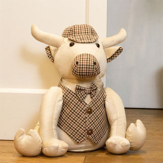 Buster Bull Tweed Fabric Doorstop | Novelty Cow - Shaped Animal Door Stop - 30cm