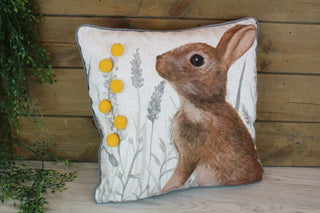 38cm Pompom Rabbit Hare Scatter Cushion | Animal Fabric Filled Sofa Cushion | Wildlife Bed Throw Pillow With Cover