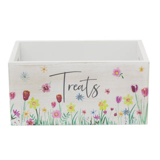 Shabby Chic Wooden Treats Storage Crate | White Floral Kitchen Sweet Treats Storage Hamper | Wooden Hamper Gift Box