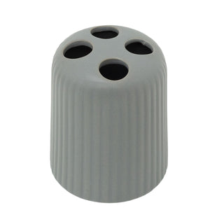 Ribbed Toothbrush Holder, 10.5cm Matt Grey Ceramic Bathroom Tumbler