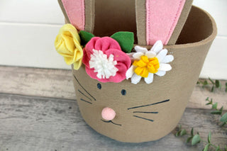 Set Of 2 Cute Bunny Ear Storage Baskets Hampers | 2 Piece Bunny Rabbit Felt Bucket | Rabbit Organiser Bin For Nursery Easter Gift Baskets