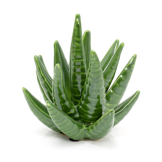 Ceramic Succulent Ornament | Decorative Green Aloe Vera Cactus Plant Statue