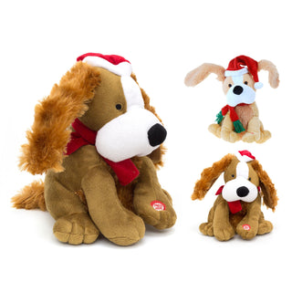 25cm Christmas Singing Dog Novelty Christmas Ornament | Animated Christmas Decorations | Musical Xmas Decorations - Colour Varies One Supplied