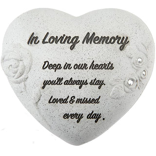 Heart Memorial Ornament, 14cm Stone Effect Indoor Outdoor Sympathy Gift
