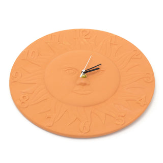 Terracotta Sun Clock | Wall Mounted Stoneware Terra-cotta Sunburst Clock - 30cm