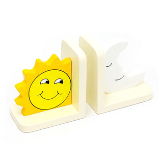 Pair Of Childrens Sun & Moon Bookends | Decorative Wooden Bookends For Kids