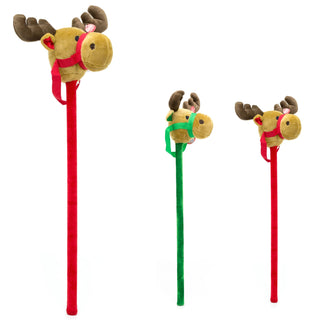 Children's Singing Reindeer Hobby Horse | Kids Hobby Horse Ride On Rudolph Toy | Christmas Plush Hobby Reindeer - Colour Varies