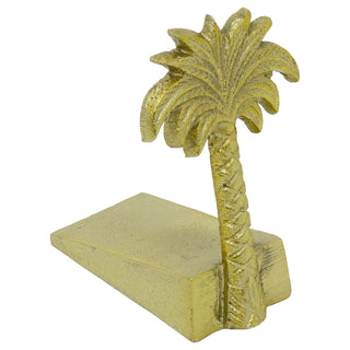 Palm Tree Door Wedge, 11cm Freestanding Gold Metal Tropical Doorstop